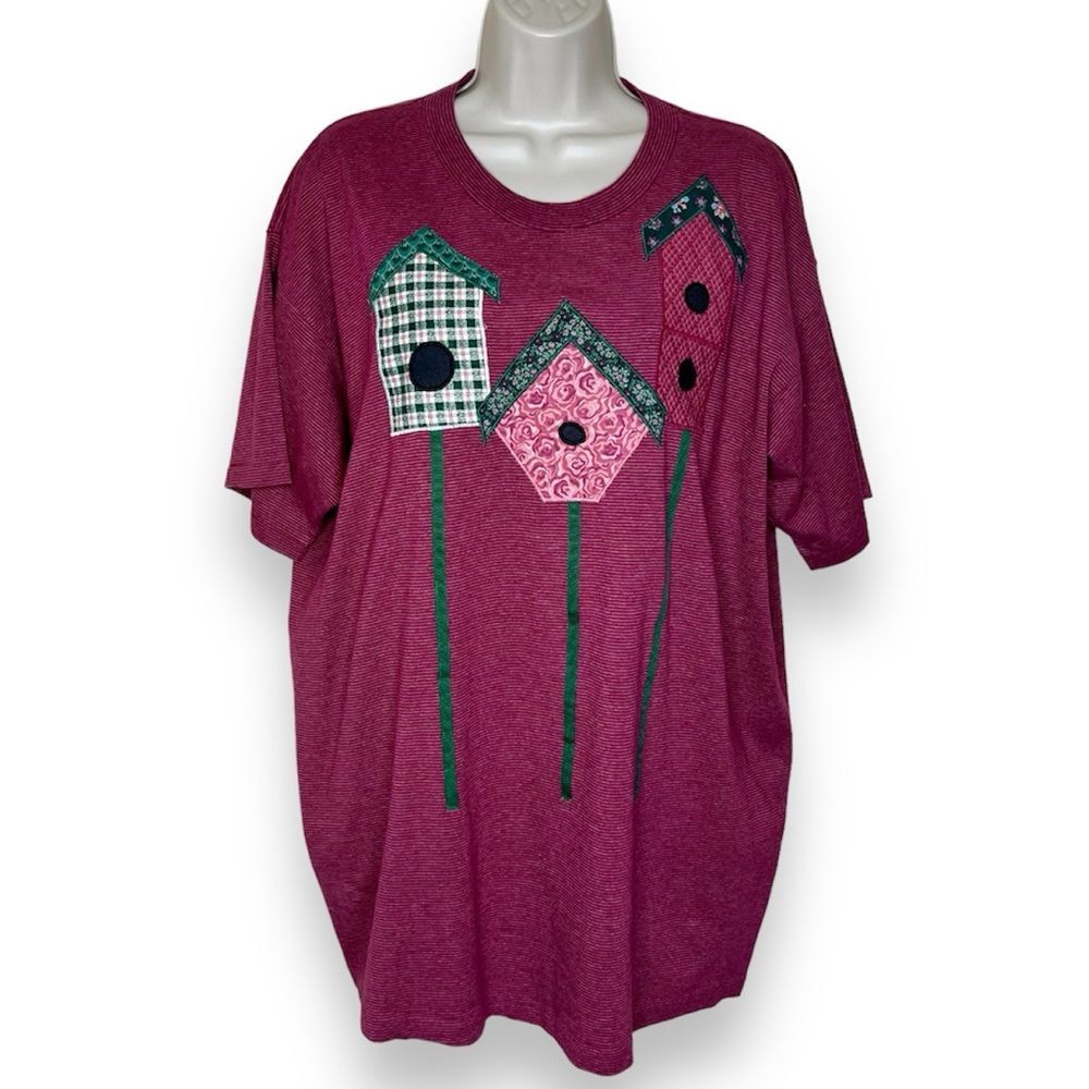 Vintage Tennessee River Gold Birdhouse Applique Subtle Berry Stripe T Women XL